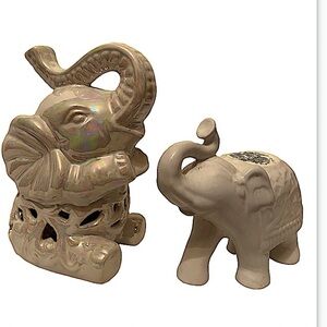 Lot of 2 White and Iridescent Medium Small Family Elephants.